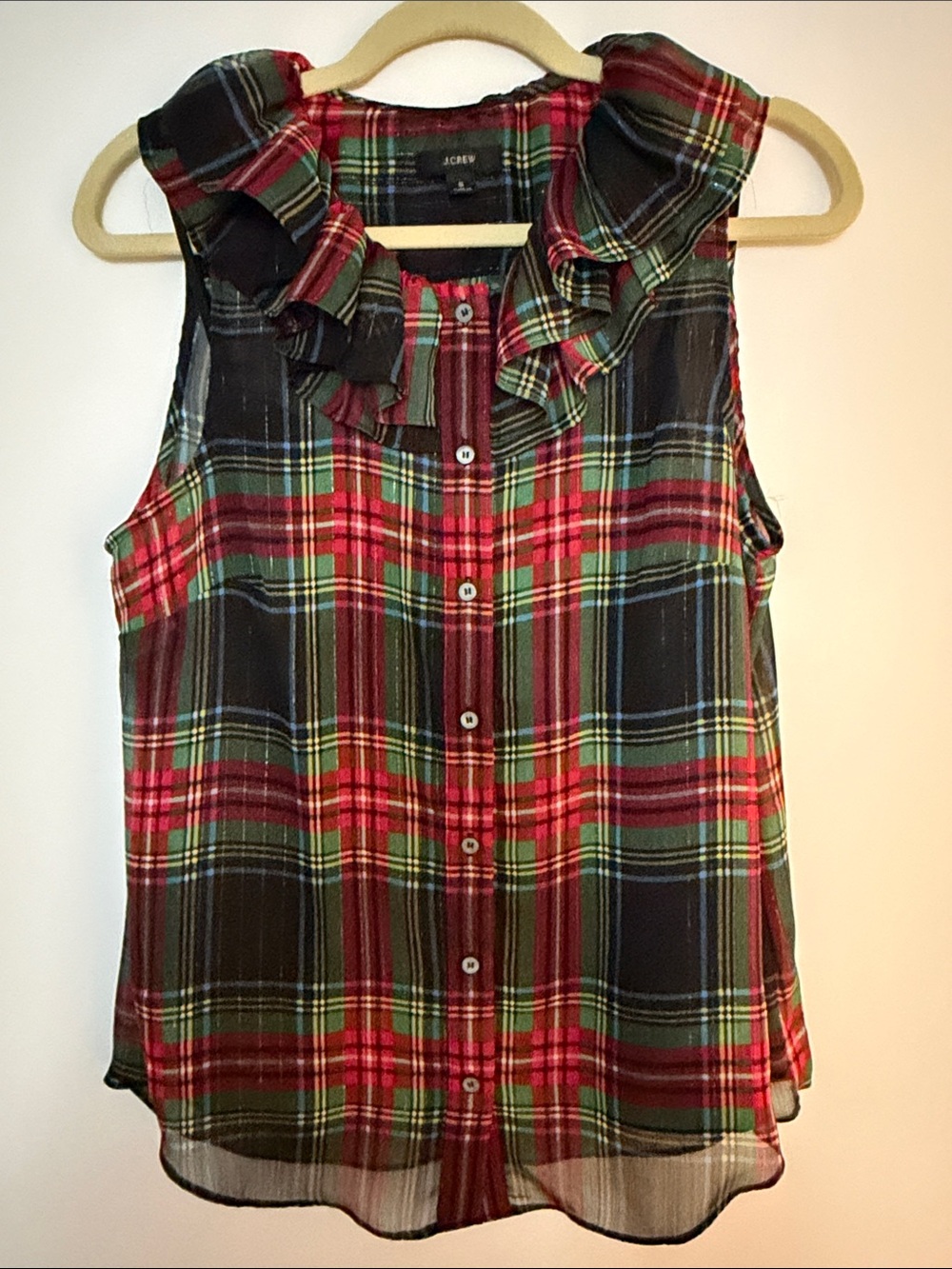 J. Crew Ruffle Collar Sleeveless Button-Down Top